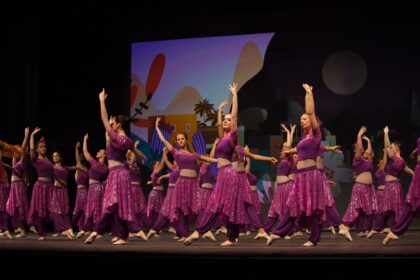 Danseurs sur scène lors du spectacle "L'ile du Paon Flamboyant" au Zénith d'Amiens, avril 2015, produit par l'association Entre-Nous
