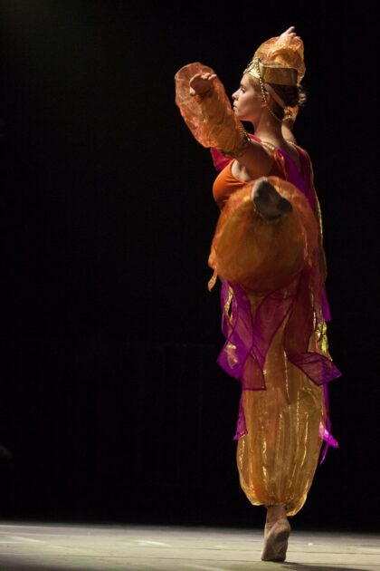 Danseurs sur scène lors du spectacle "L'ile du Paon Flamboyant" au Zénith d'Amiens, avril 2015, produit par l'association Entre-Nous