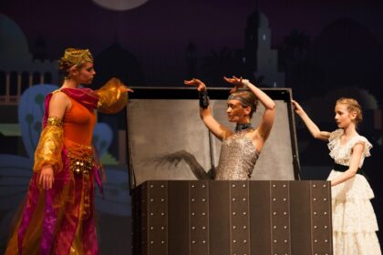 Danseurs sur scène lors du spectacle "L'ile du Paon Flamboyant" au Zénith d'Amiens, avril 2015, produit par l'association Entre-Nous