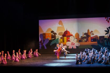Danseurs sur scène lors du spectacle "L'ile du Paon Flamboyant" au Zénith d'Amiens, avril 2015, produit par l'association Entre-Nous