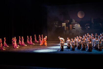 Danseurs sur scène lors du spectacle "L'ile du Paon Flamboyant" au Zénith d'Amiens, avril 2015, produit par l'association Entre-Nous