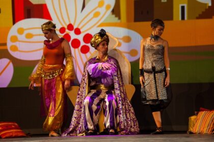 Danseurs sur scène lors du spectacle "L'ile du Paon Flamboyant" au Zénith d'Amiens, avril 2015, produit par l'association Entre-Nous